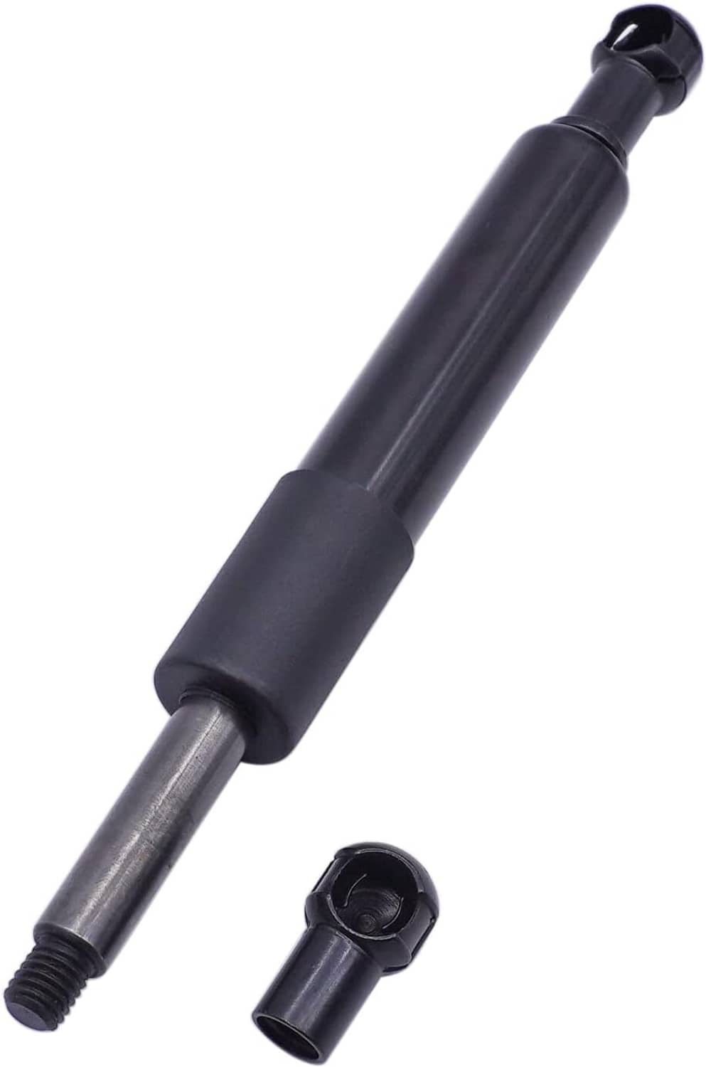 Black gas spring lift support with threaded stud and mounting bushing