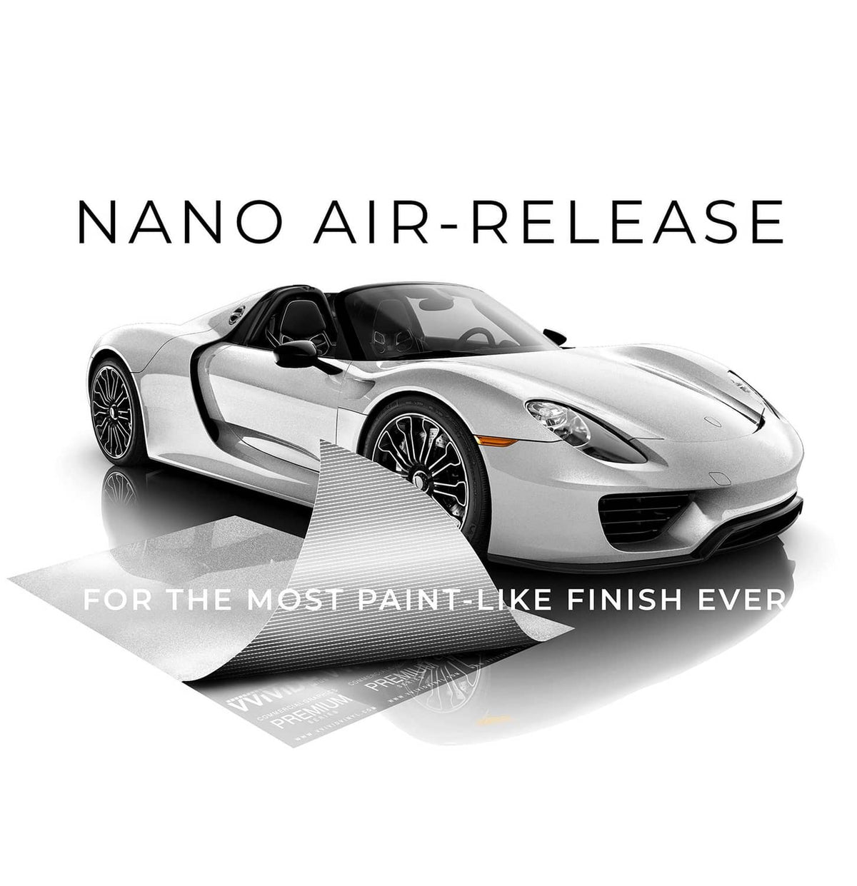 Silver metallic vinyl car wrap sheet applied to a roadster with glossy shine