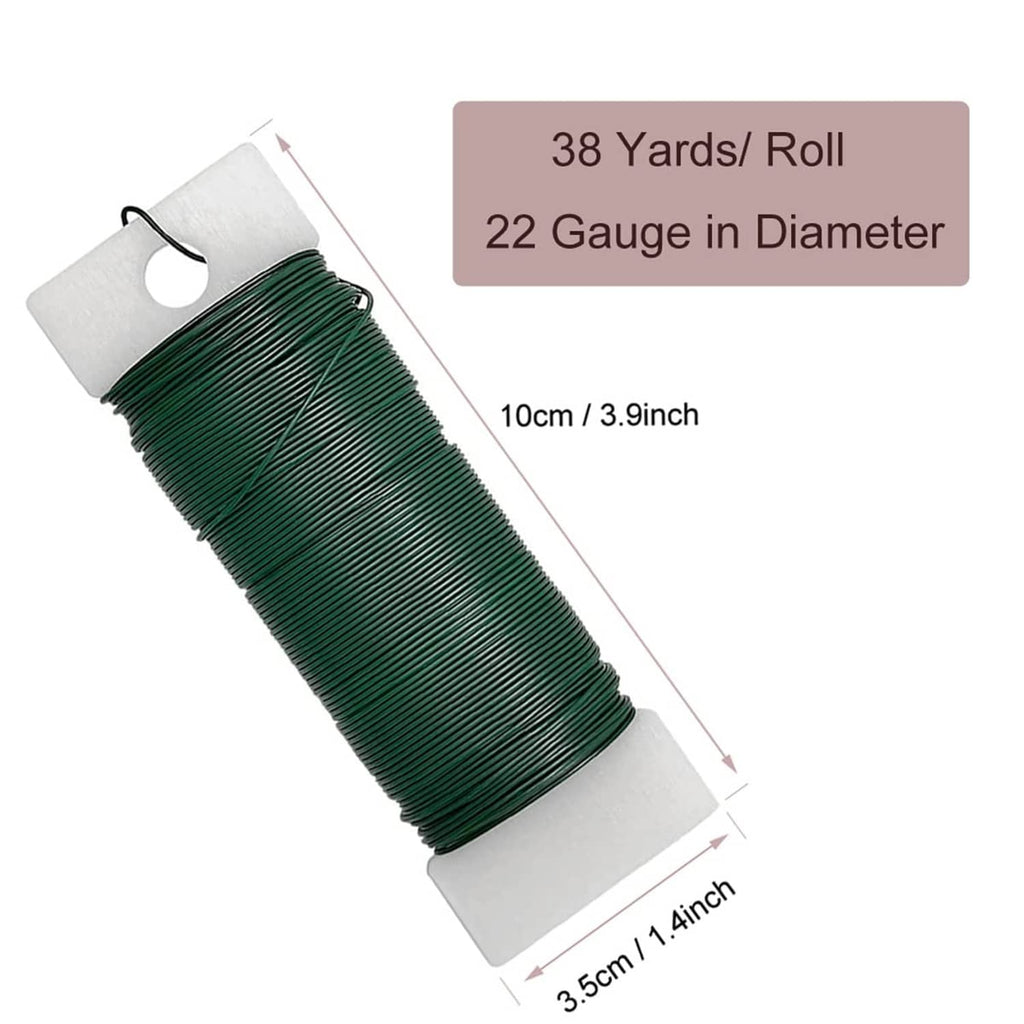 Green floral wire roll, 38-yard 22-gauge; thin flexible wire for wrapping stems