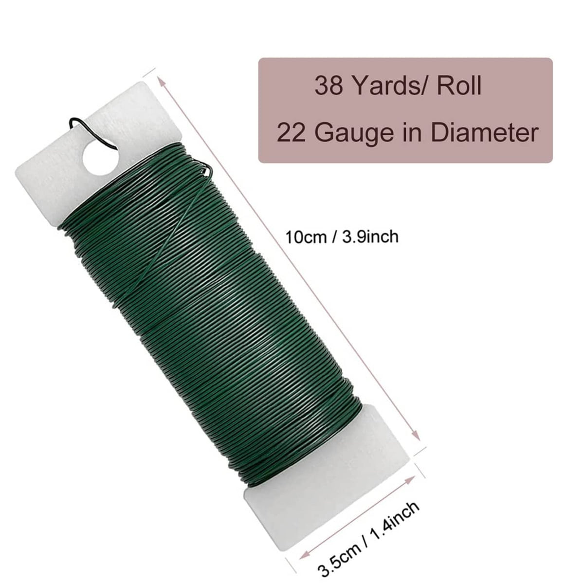 Green floral wire roll, 38-yard 22-gauge; thin flexible wire for wrapping stems