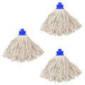 Cotton string mop replacement head set, beige yarn with blue screw-in connector