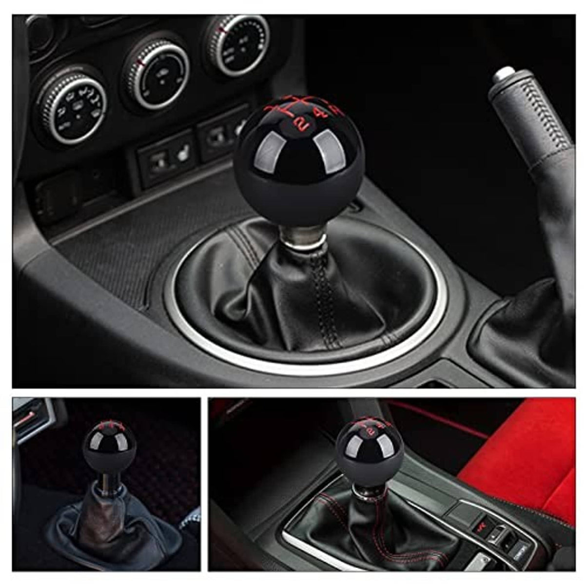Black 5-speed gear shift knob with red 1–5 and R markings on a car interior shifter