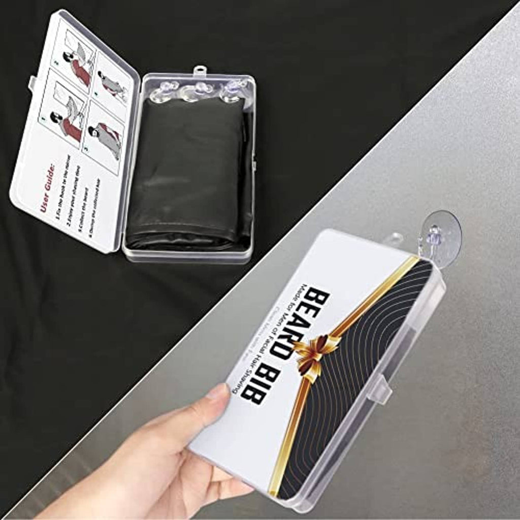 Black beard bib apron with included accessories in a clear storage case