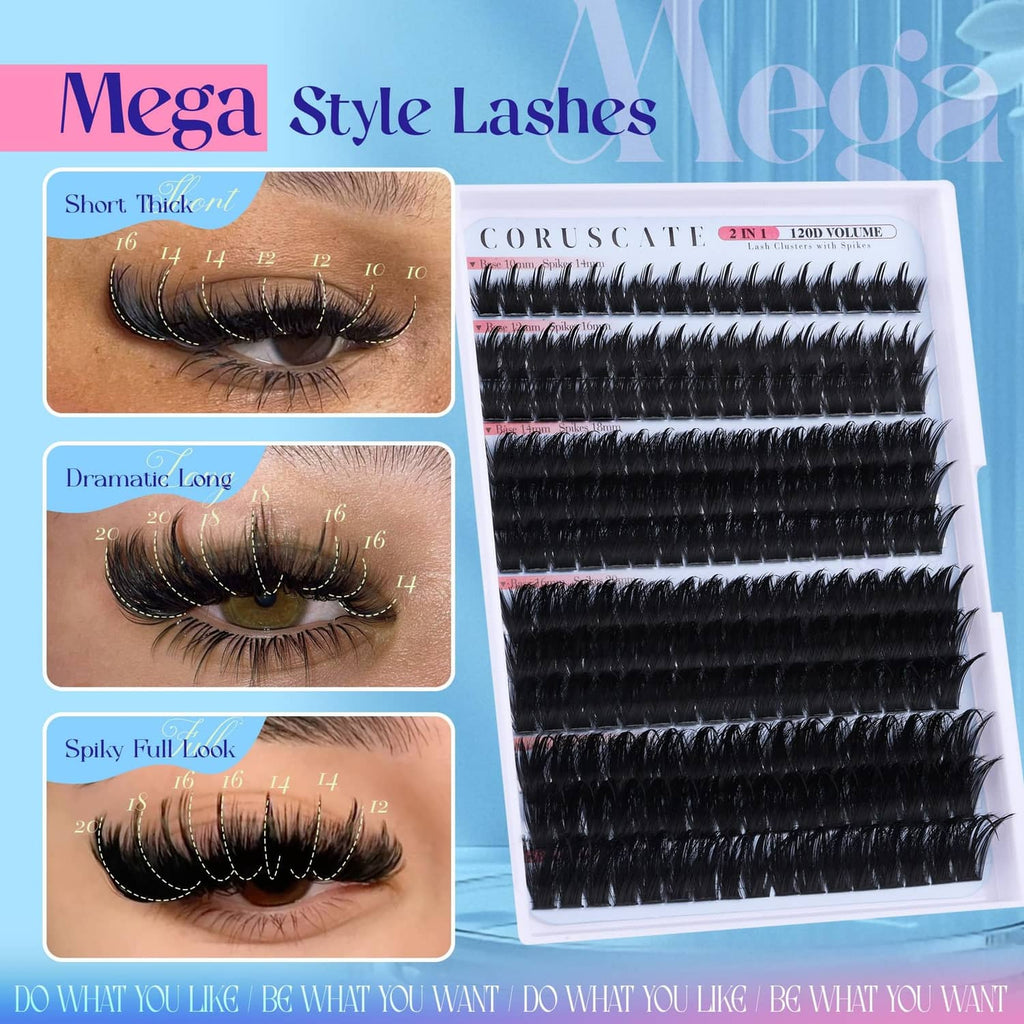 Black lash cluster extensions tray with short, dramatic, and spiky lash looks