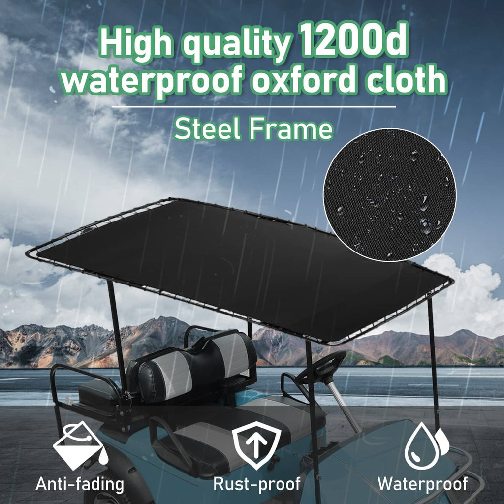 Black golf cart roof sun top canopy with steel mesh-style side frame