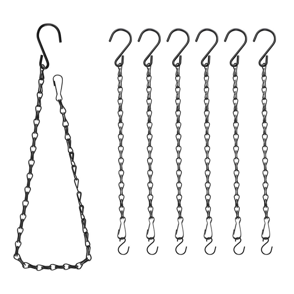 6-piece black hanging plant chain set with S hooks and linked metal links, about 25 in