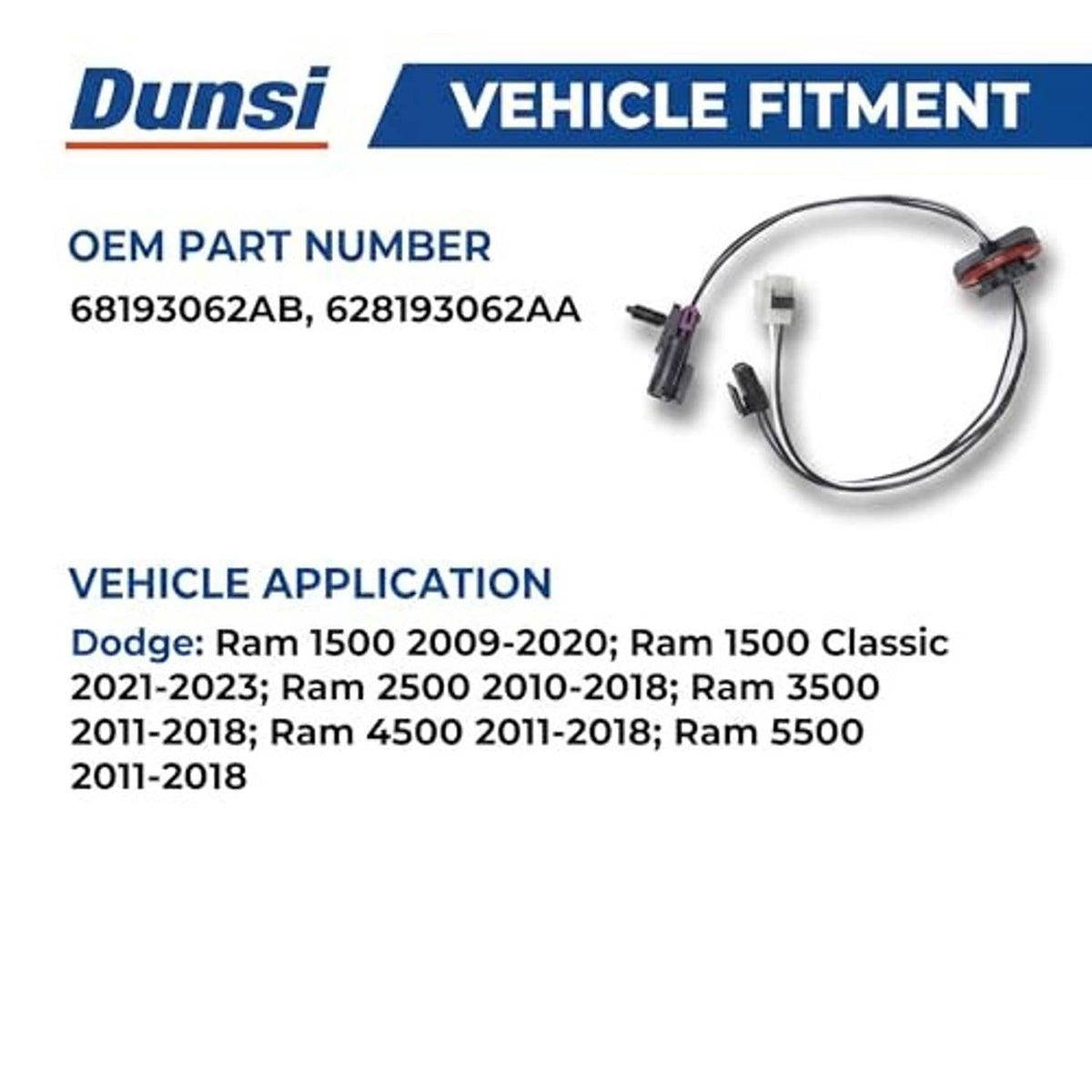 Headlight wiring harness pigtail with two connectors and wire leads, OEM-style