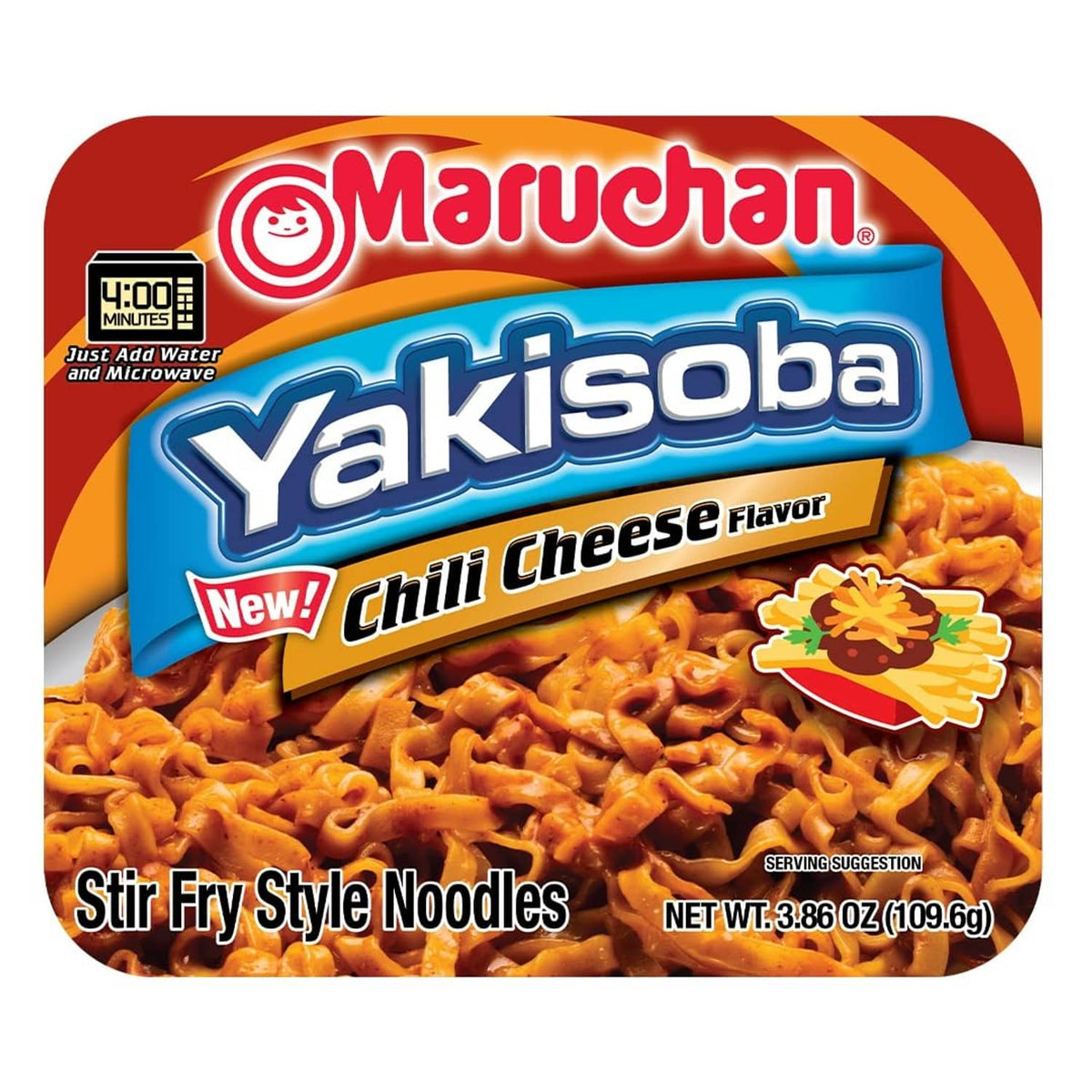 Maruchan Yakisoba chili cheese flavor instant ramen package, front