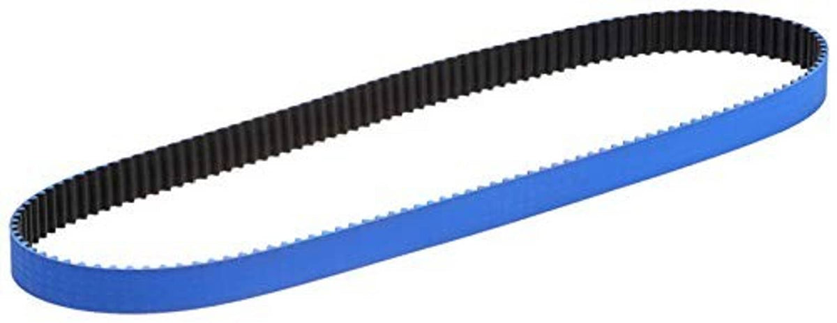 Blue timing belt loop with black toothed inner edge