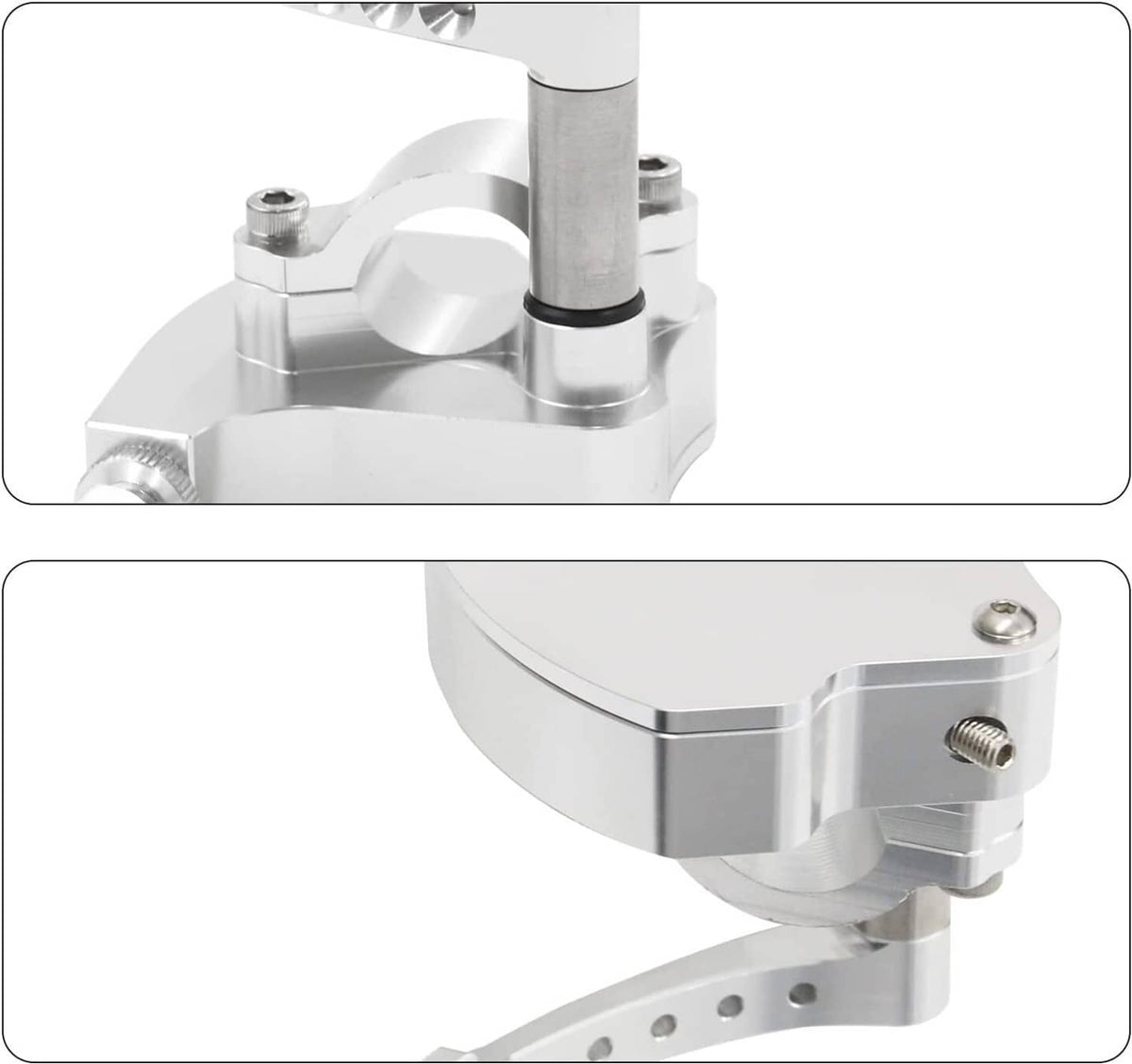 Billet thumb throttle assembly close-up of silver housing, pivot area, and fasteners
