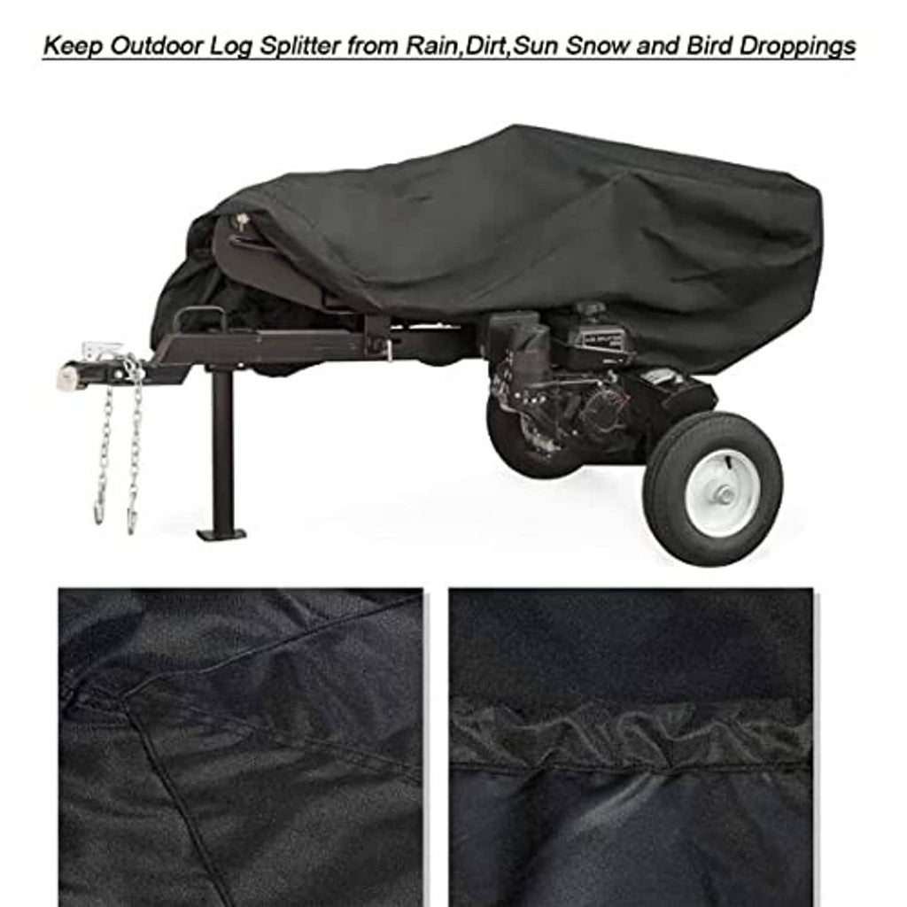 Waterproof black log splitter cover fitted over the mounted log splitter