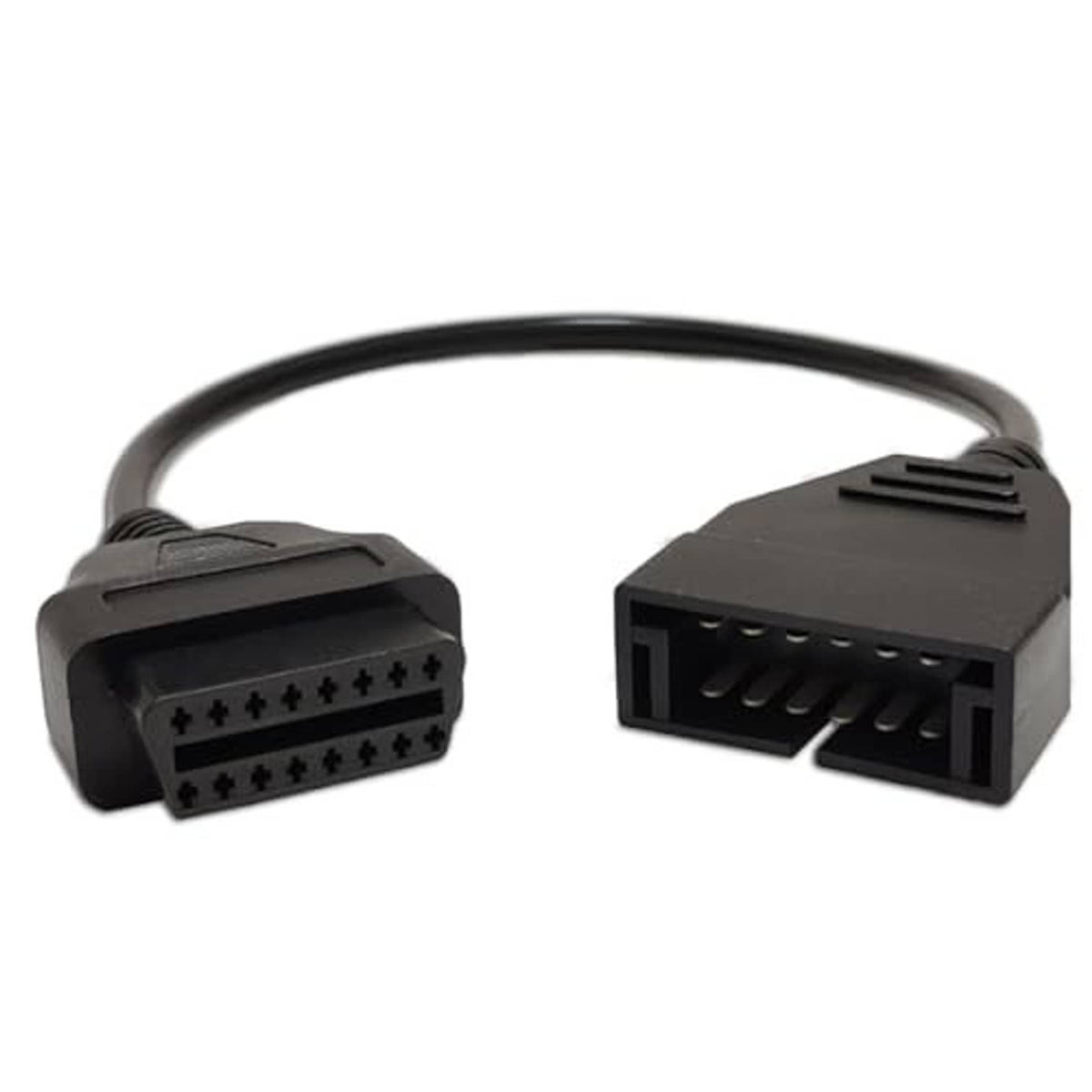 OBD1 to OBD2 adapter cable, 12-pin and 16-pin plugs on black cord