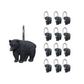 Black bear shower curtain hooks set of 9 with curved silver metal loops