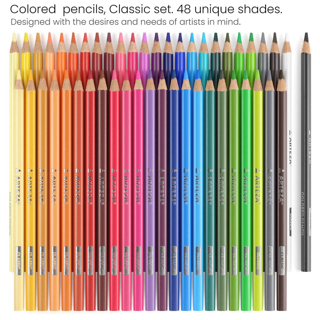 48 colored pencils set with assorted colored barrels and sharpened wooden tips
