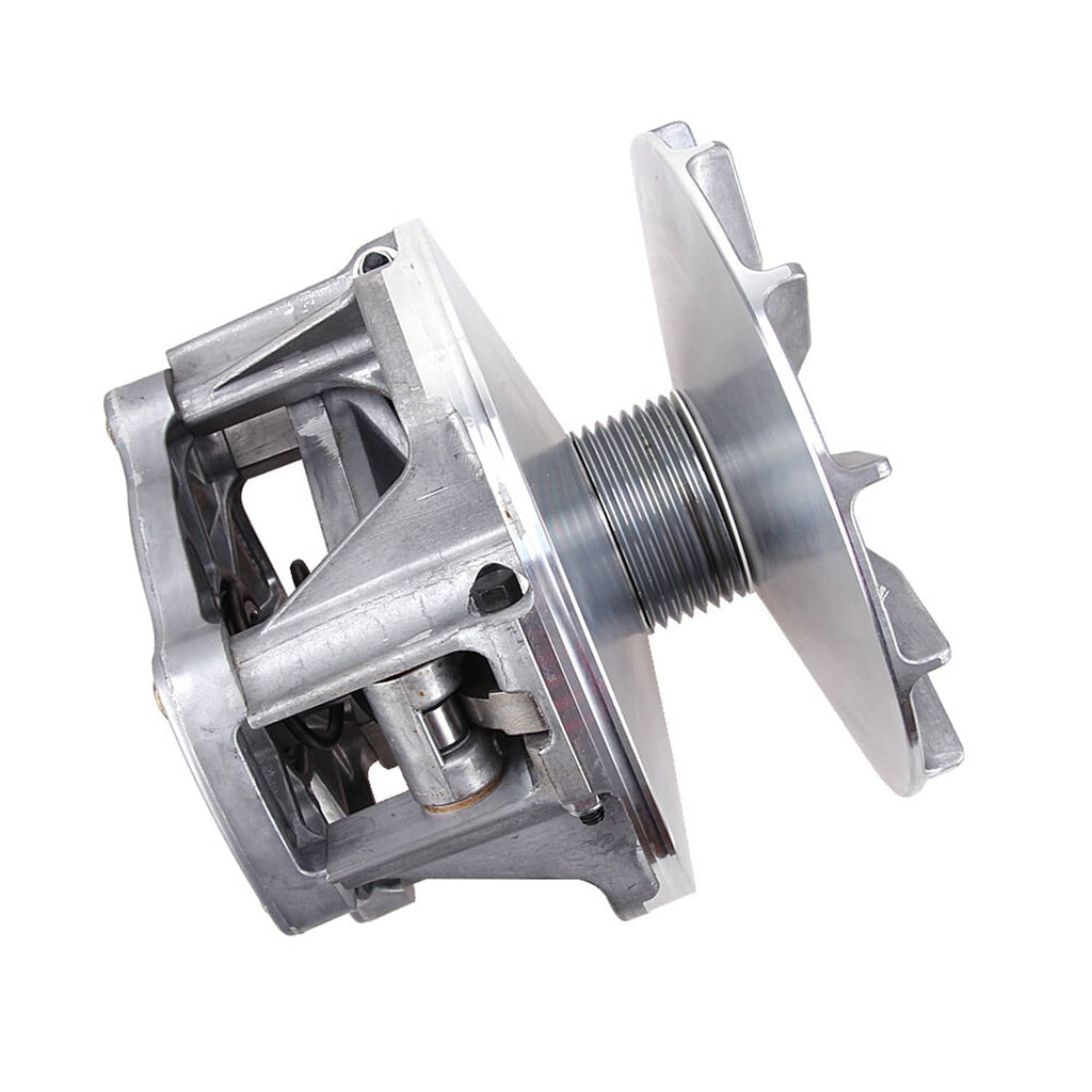 Drive clutch assembly angled view with threaded spring coil and side mounting bracket