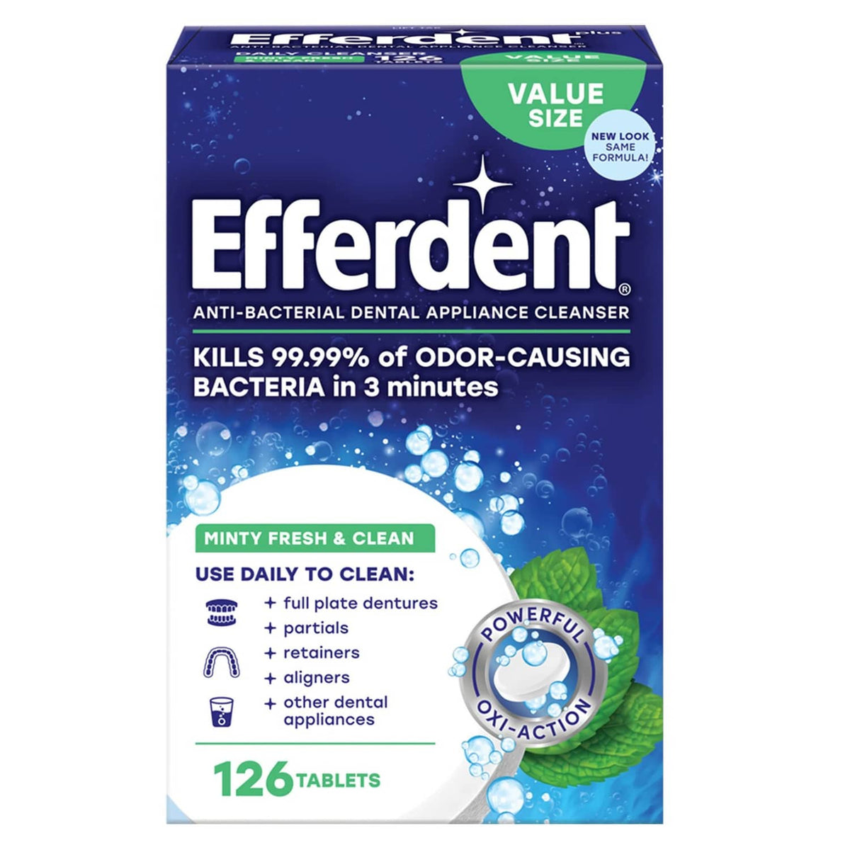 Efferdent anti-bacterial denture cleaner tablets box, Value Size, 126 tablets