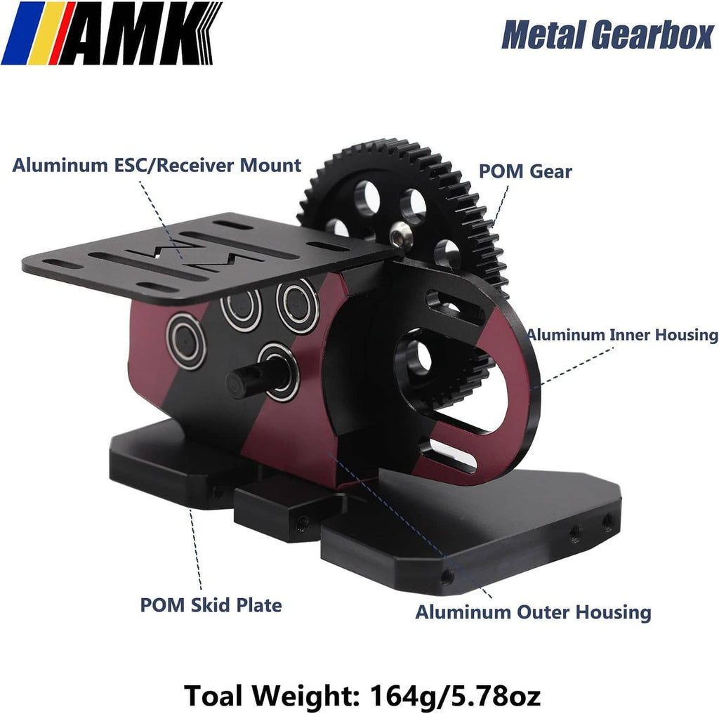Metal differential gearbox with aluminum housing and POM skid plate