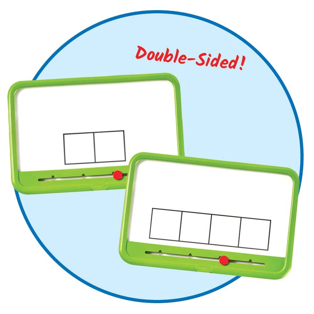 Double-sided Elkonin magnetic dry-erase boards with green frame and segment boxes