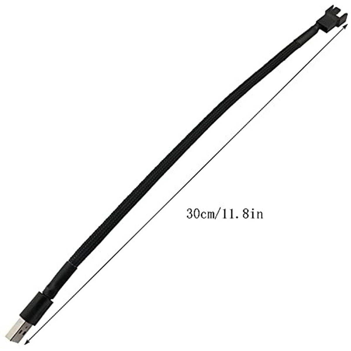 Black USB-A to 3/4-pin PWM fan cable, 30 cm length