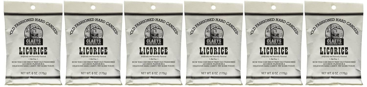 Claeys Licorice old fashioned hard candy multipack pouches, front view