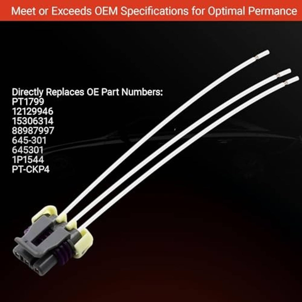 Crankshaft position sensor connector pigtail wiring harness with dual white leads and black plug