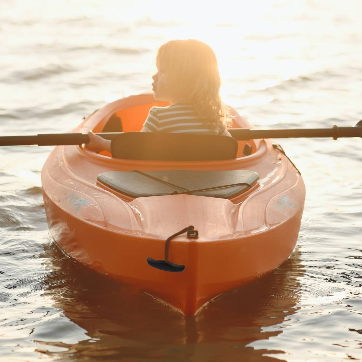 Black kayak carry handles on a sit-on-top kayak