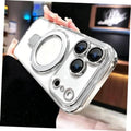 Silvery clear iPhone case with magnetic ring holder and triple-lens camera openings