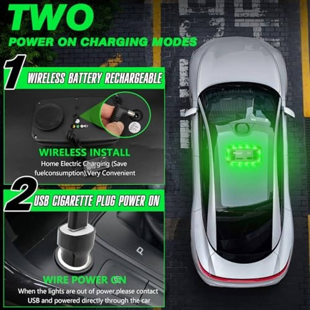 Green roof strobe light with wireless rechargeable battery for roof mounting