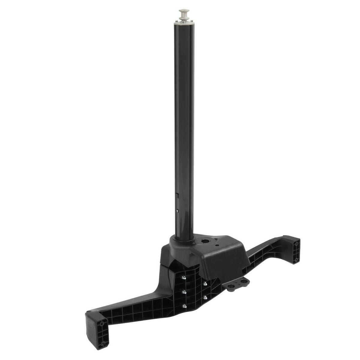 Black water ski wake pylon with four-pillar base and central mounting plate