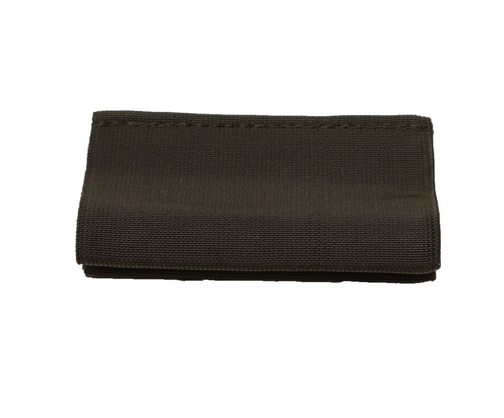 Black elastic tourniquet holder sleeve with hook-and-loop end flap