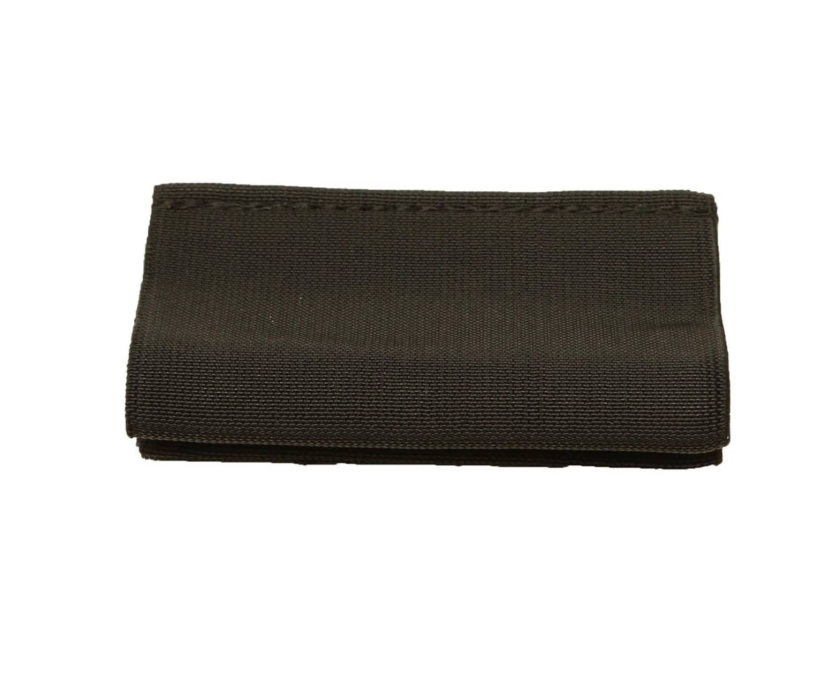 Black elastic tourniquet holder sleeve with hook-and-loop end flap