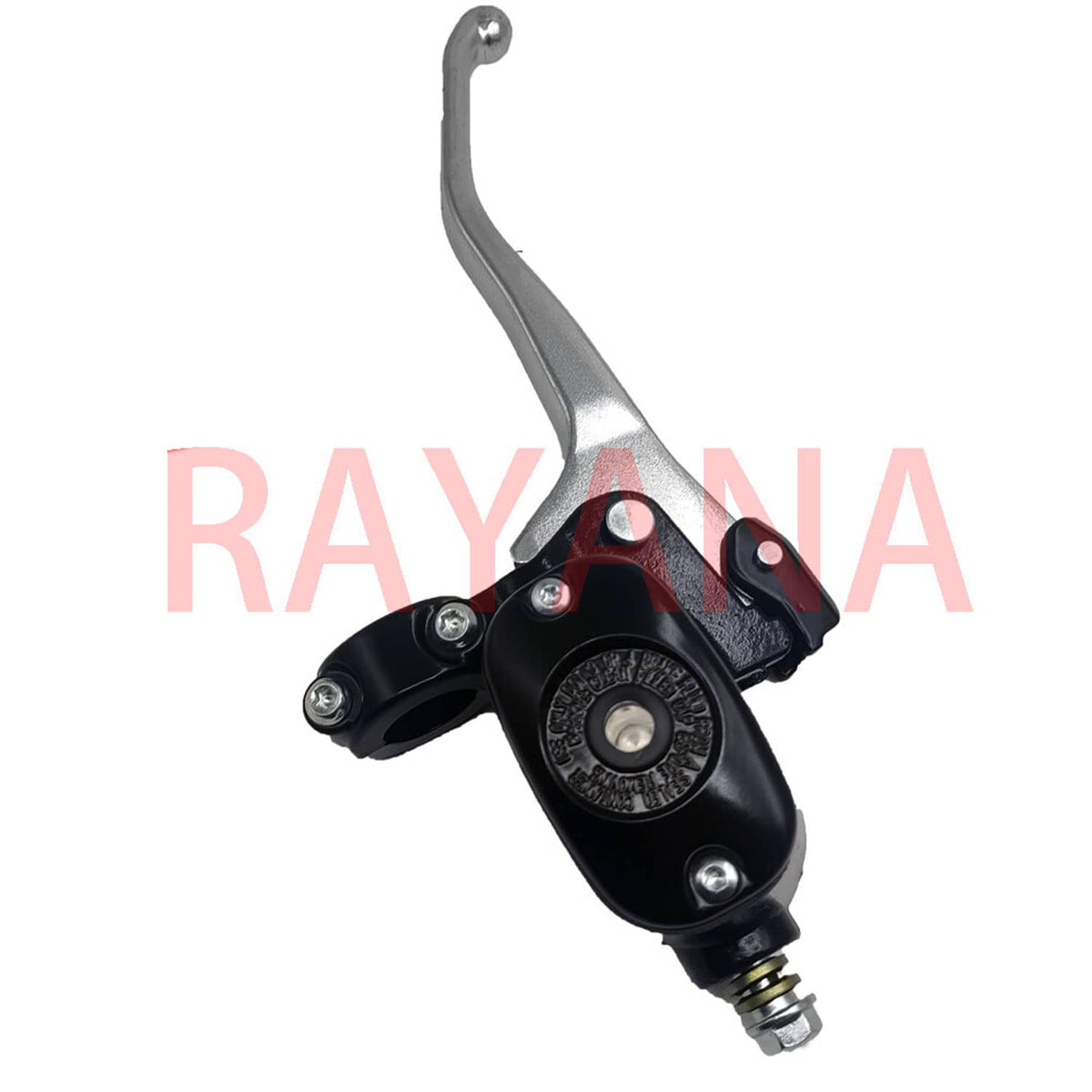 Brake master cylinder assembly with black body, lever, and mounting bolts