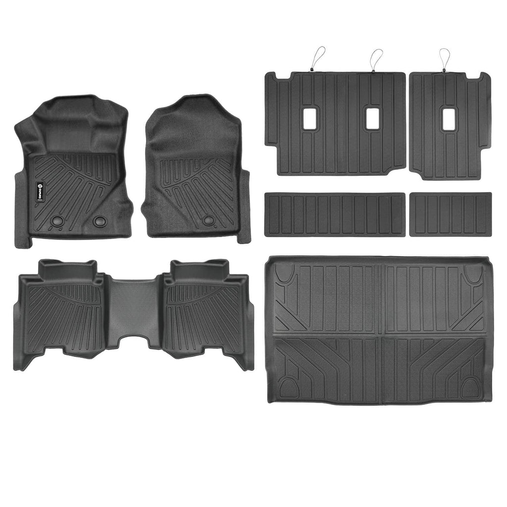 Floor mat set with four molded liners plus larger rear piece, dark gray/black