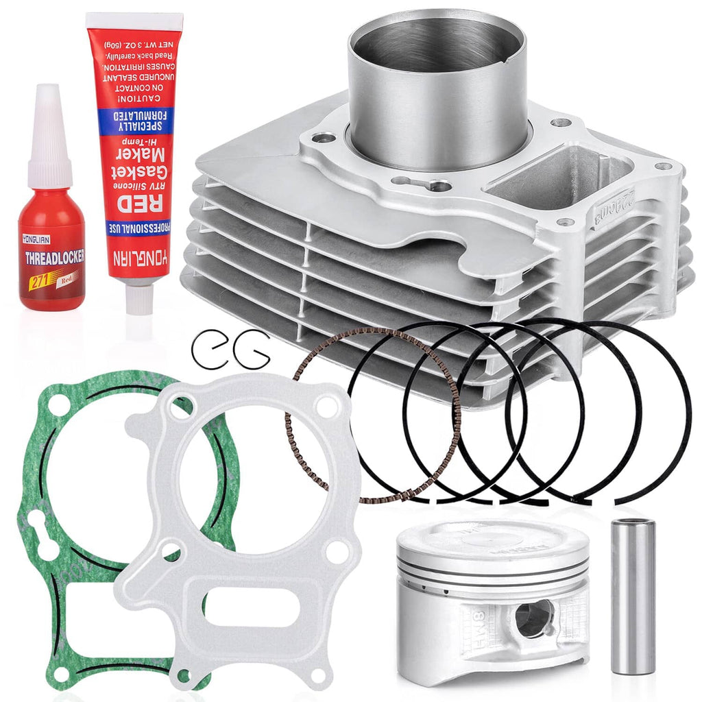 Cylinder and piston gasket kit with cylinder block, piston, gaskets, piston rings, and sealant