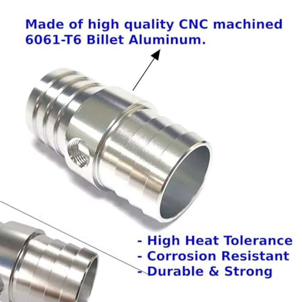 Stainless metal hose connector with threaded port and flared hose end, silver