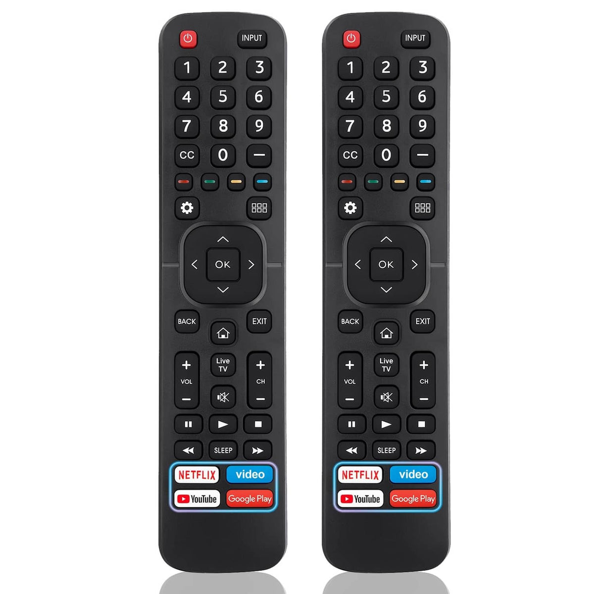 Black TV remote control (2-pack) with number pad, OK button, and Netflix shortcut keys