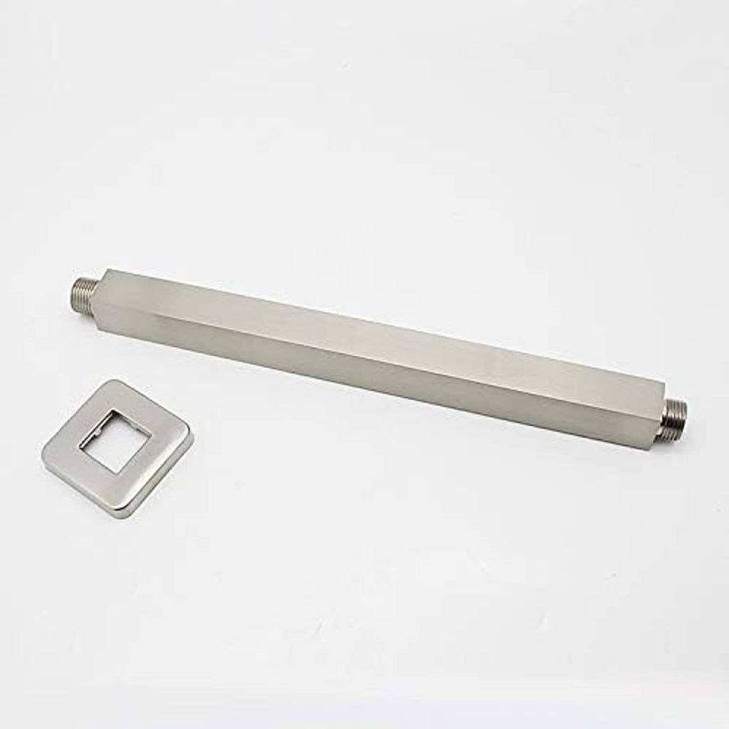 Shower head extension arm with square ceiling flange and threaded male ends