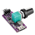 PWM fan speed adapter controller board with teal module, black dial, purple PCB, 4-pin header