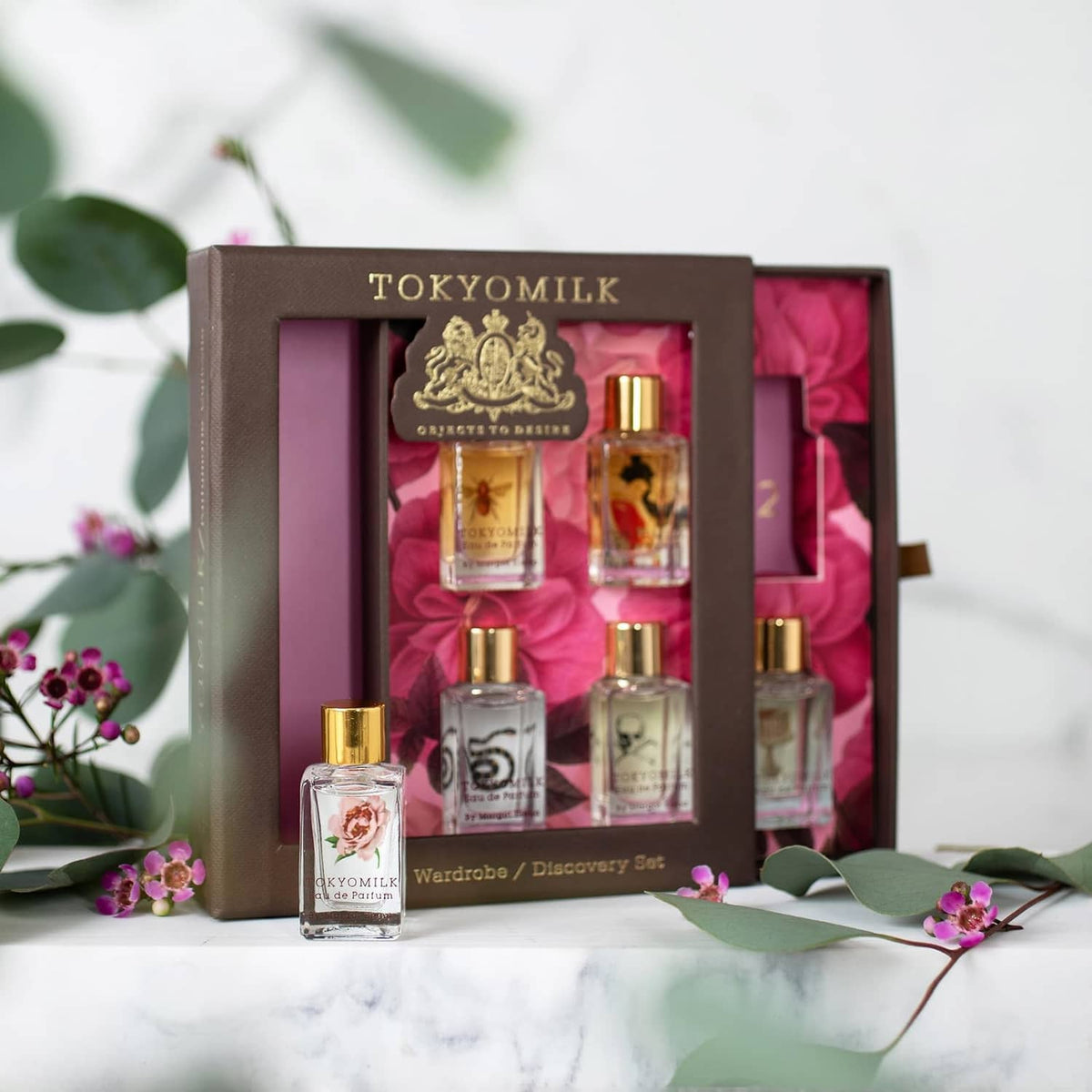 TOKYOMILK perfume wardrobe discovery set box with six mini eau de parfum bottles