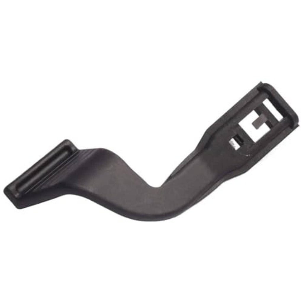 Hood latch release handle, black plastic lever with rectangular connector end.