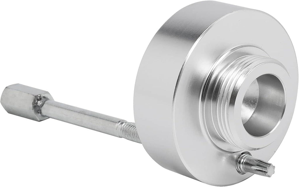 Belt puller clutch tool with long threaded rod and round mounting plate