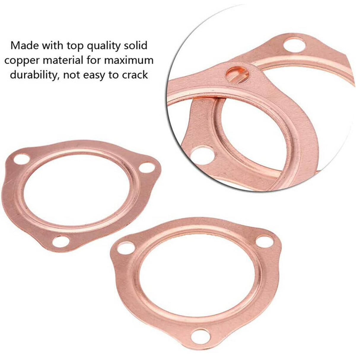 Copper exhaust gasket flange set, 3-hole, with machined seal ring