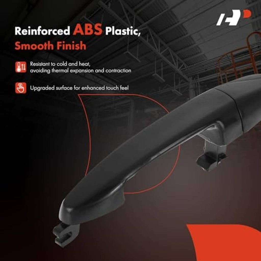 Smooth black exterior door handle with curved lever and side mounting clip
