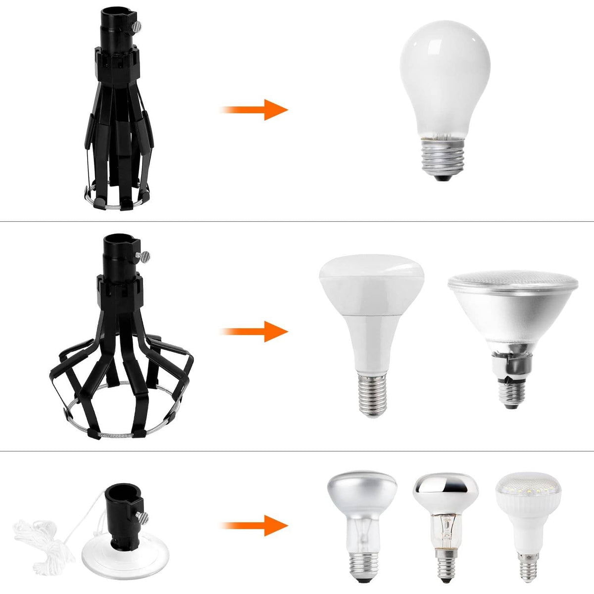 Black suction cup light bulb changer tool shown gripping a bulb
