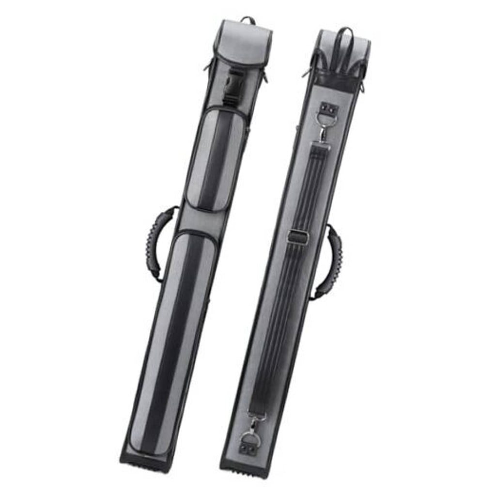 Hard pool cue case (2x4) in dark gray with top handle and side carrying strap