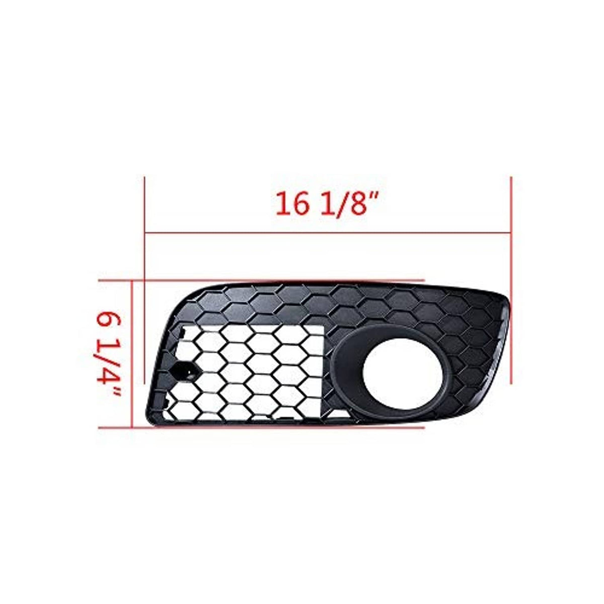 Matte black front fog light grille cover with hex honeycomb mesh and round opening