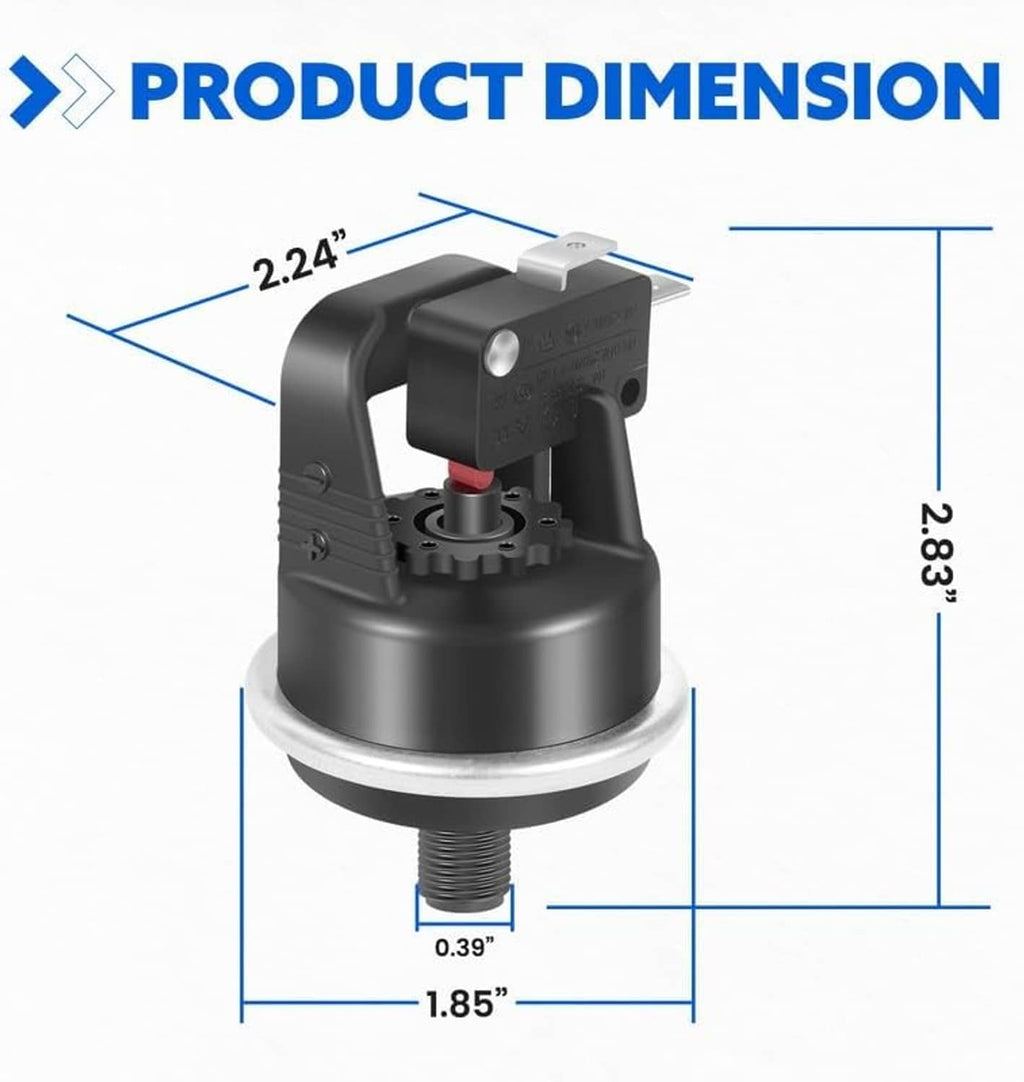Hayward water pressure switch replacement, black housing with red internal lever and thread