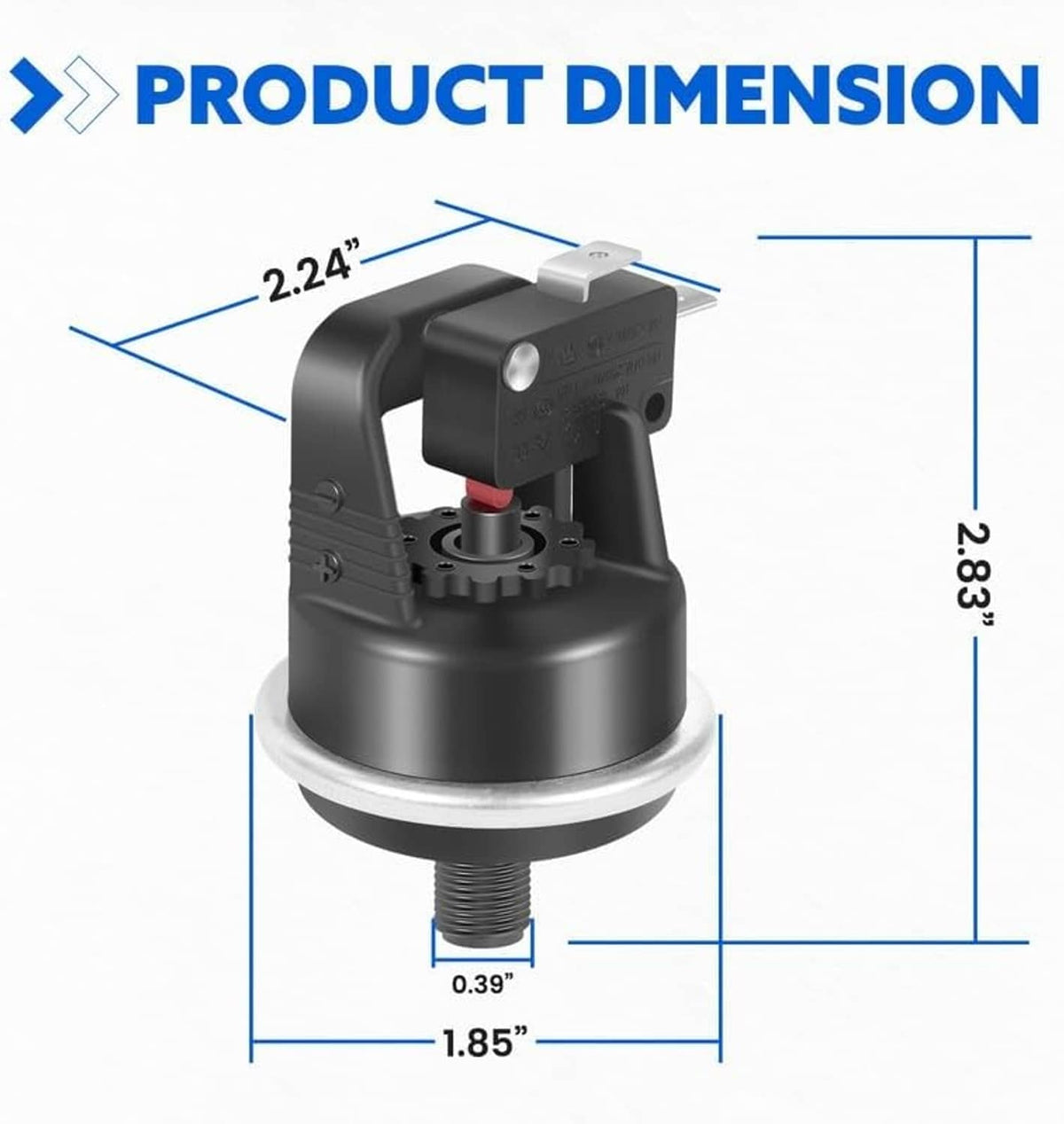 Hayward water pressure switch replacement, black housing with red internal lever and thread