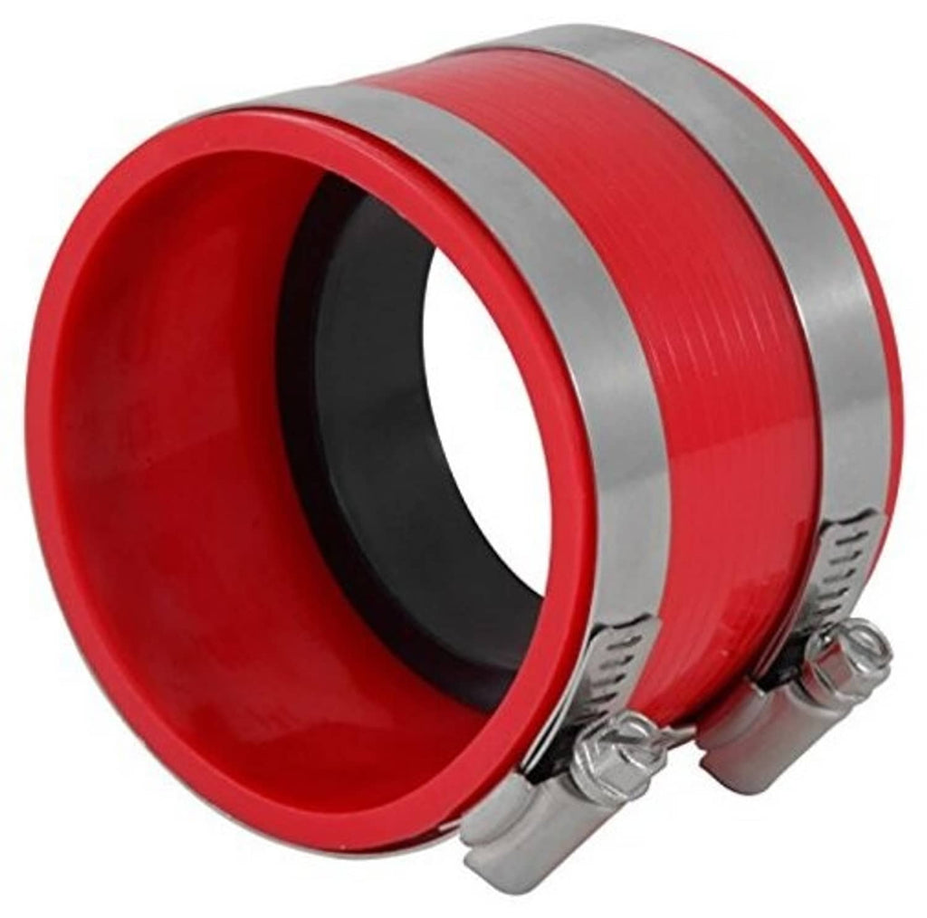 Red intake coupler with black inner sleeve and two metal hose clamps, grey trim