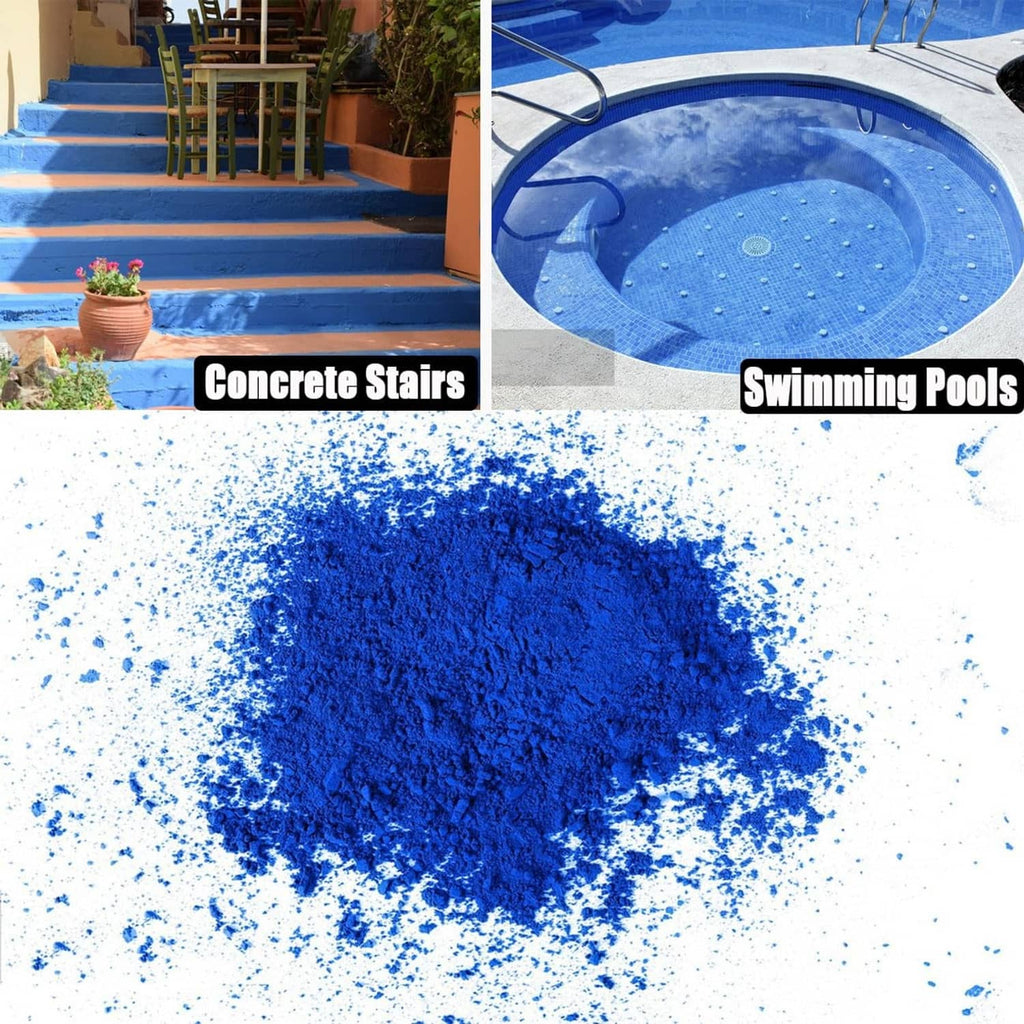 Deep blue iron oxide pigment powder cloud with white speckled splatter